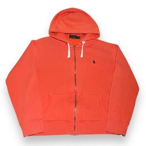 Polo Ralph Lauren Zip Up Hoodie Sweatshirt Thermal Hood Orange Size